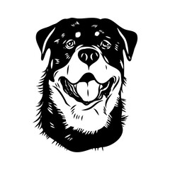 Doodle One Line Drawn Rottweiler . Black Curve Rottweiler dog, vector sketch