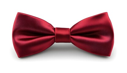A realistic burgundy bow tie, isolated on a white background, front view. 