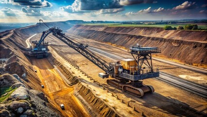 German Lignite Mine Excavator, Brown Coal Mining, Heavy Equipment, Open-Pit Mining, Energy Production, Excavation Machinery, Industrial Landscape, German Industry
