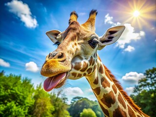 Naklejka premium Giraffe Tongue Images: Stunning Close-Up Photos of Giraffe Tongues, Wildlife Photography, African Safari Animals