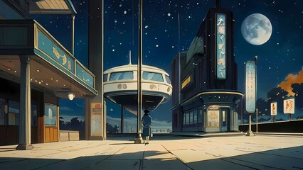 ゲーム背景　昔の人が想像していた未来社会の夜