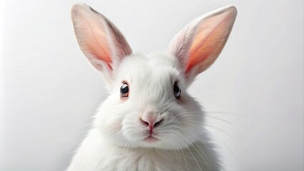 Obraz premium Isolated fluffy white rabbit, macro photography showcasing exquisite fur detail in a pure white animal portrait.