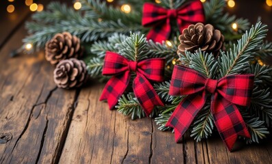 Festive holiday decorations with pinecones.