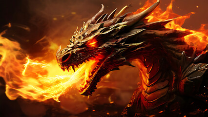 fire dragon is the main symbol of a demonic monster's fiery plumage, Fire-breathing dragon


