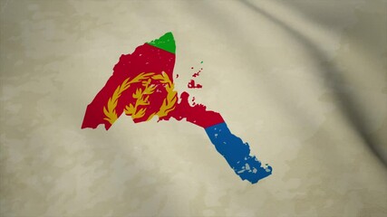 Wavy Map of ERITREA with Flag in Body Isolated on Vintage Background