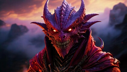 Evil Purple Red Monster Character design art, void demon creature arcane arcanist, mist, photorealistic, octane render, unreal engine, hyper detailed Generative AI