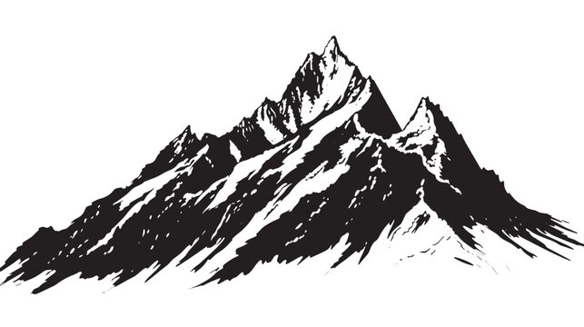 Black and white ink mountain range illustration.