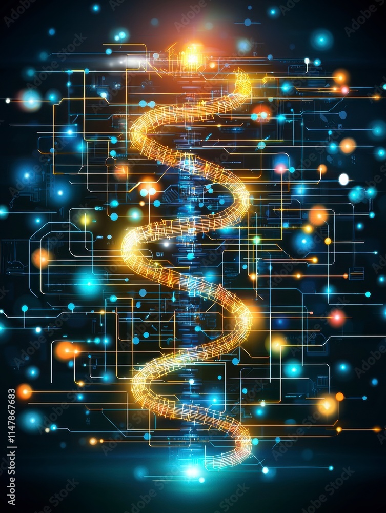 Aufkleber digital dna spiral visualization technology lab abstract graphic futuristic environment high-tech co