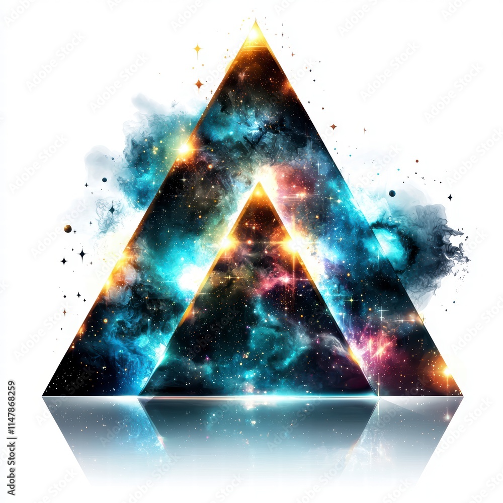 Poster cosmic triangle event abstract space digital art nebula environment vibrant viewpoint galactic conce