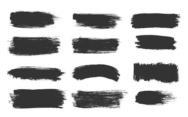 Black brush strokes rectangular elongated forms. Grunge rugged edges coarse textures strong smears. Dynamic paint streaks abstract shapes, textured blotches chaotic details with jagged uneven designs