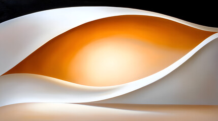 An abstract composition of flowing curves and gradients in white, orange, and black, creating a harmonious visual experience.