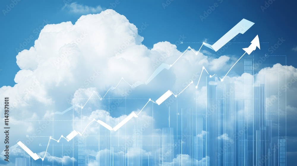 Poster a blue sky with a cloud and a line that goes up. the line is labeled with numbers
