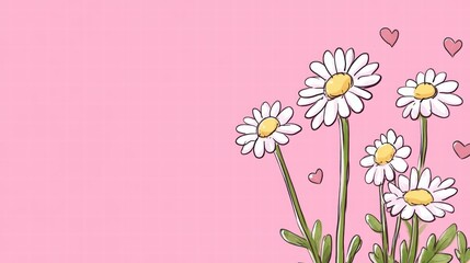Obraz premium Cute Daisies with Hearts on a Soft Pink Background Illustration