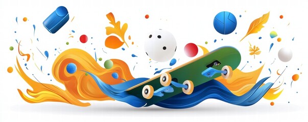 Skateboarding action urban environment digital illustration colorful design creative concept