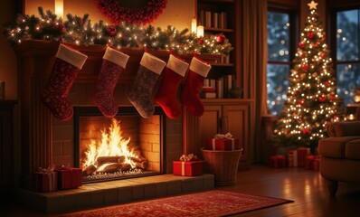 Cozy festive living room scene