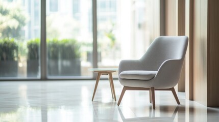 Minimalist modern lounge with clean, stylish design. Featuring sleek lines and neutral colors