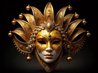 Golden Venetian Carnival Mask, Brazilian Carnival Mask, 3D Masquerade Mask, Gold Mardi Gras Mask, Luxury Carnival Costume Accessory