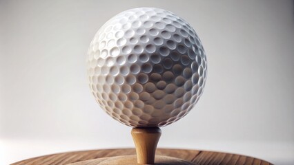 Golf Ball Closeup, Wooden Tee, High Depth of Field, White Background - Stock Photo