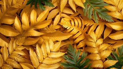 Obraz premium The Golden Fern Elegance background features intricate golden fern fronds intertwined with delicate leaves