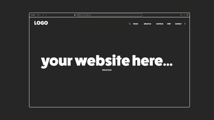 Website mockup on computer. Place your own website here - fully editable. Simple line template to help focus on your work!