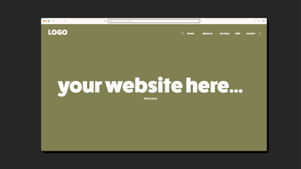 Website mockup on computer. Place your own website here - fully editable. Simple line template to help focus on your work!