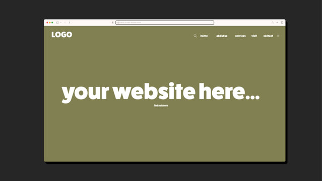 Website mockup on computer. Place your own website here - fully editable. Simple line template to help focus on your work!