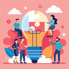 Business Planning concept. Vector illustration in flat style of a group of diverse business people having a discussion