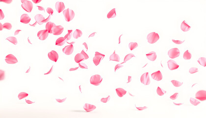 Pink Flower Petals Falling White Background - Minimalism