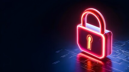 neon padlock: cyber security concept - neon