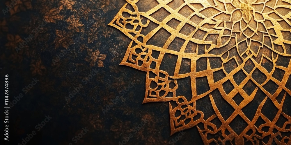 Poster a gold and black design with intricate patterns and details. the design is a flower, and it is a ver