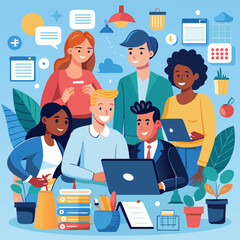 Teamwork, meeting, cooperation, business concept. Young men and women, businessmen make an important decision for the company.