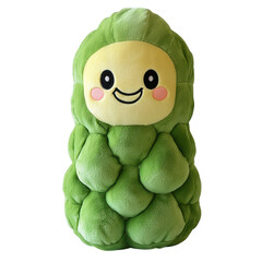 Green plush toy resembling broccoli, transparent PNG for children's decor