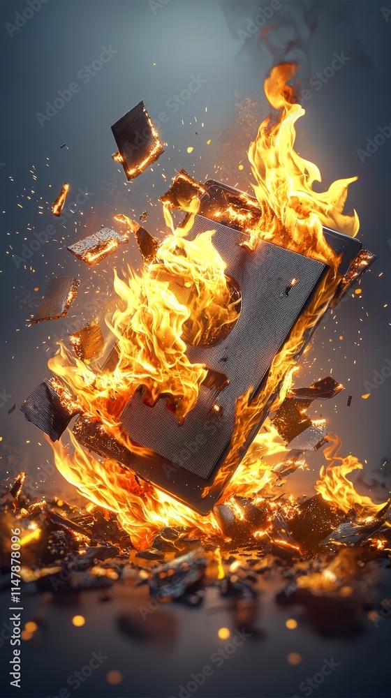 Poster explosive fire destruction a dramatic display of flames and shattered objects in a studio setting