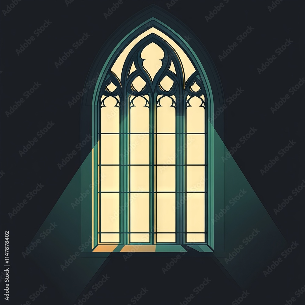 Poster a window with a light shining through it. the light is coming from the left side of the window