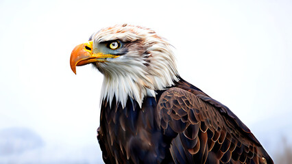 Obraz premium American Bald Eagle Close-up with Blurred Flag in Background, Bald Eagle, American Flag, Symbol of Freedom 