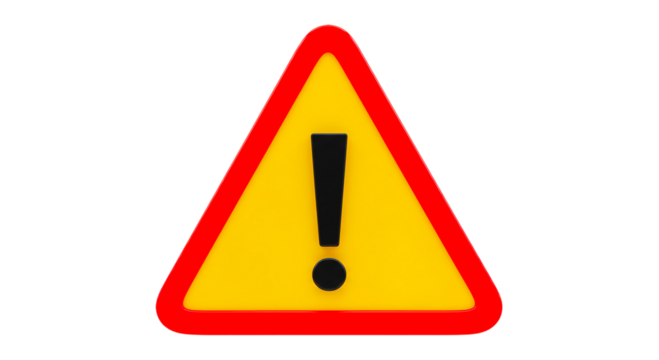 triangle warning sign with exclamation mark symbolizing caution danger on transparent background
