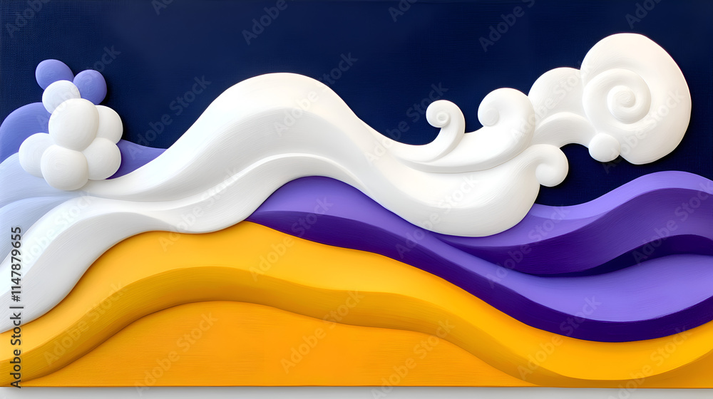 Aufkleber an abstract design featuring flowing waves and clouds in vibrant colors, creating a dynamic and arti