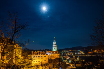 Obraz premium Vollmond Nacht schloss Krumau an Der Moldau Tschechien