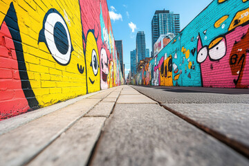 Naklejka premium Colorful graffiti decorating walls of alley in Toronto