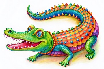 Fototapeta premium Hand Drawn Crocodile Illustration, Cute Cartoon Alligator Clipart, Reptile Drawing, Whimsical Crocodile Sketch, Friendly Alligator Image, Kids Book Illustration