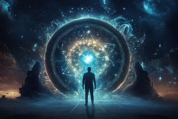 Abstract art depicting time travel through quantum dimensions.