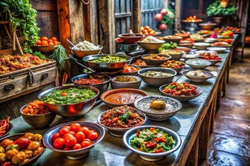 Fototapeta premium Hanoi Breakfast Buffet: Urban Exploration Photography - Vibrant Tomato Dishes