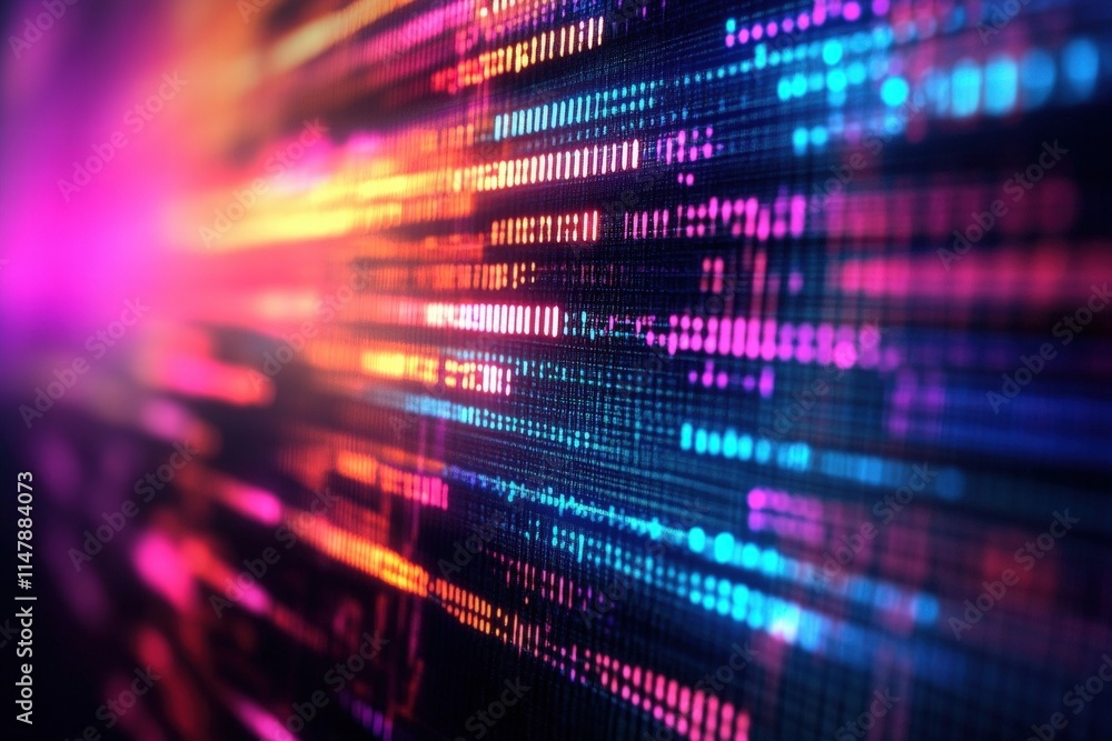Poster vibrant abstract digital data visualization with colorful lines and patterns on a computer screen di