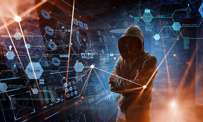 Cyber security concept. Mixed media