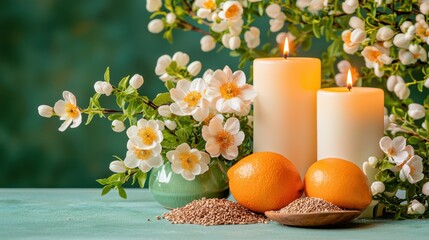 Altar for the language holiday of Imbolc features symbols of renewal and growth such as fresh flowers, candles representing the returning light, and seeds ready to be planted for the upcoming season