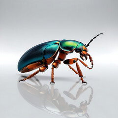 Naklejka premium A highly detailed, high-contrast photograph of a single, vibrant beetle, isolated against a pristine, uniform white background.