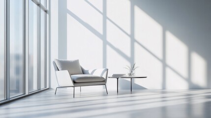 Fototapeta premium Minimalist modern lounge with elegant, refined design. Featuring clean lines and muted hues