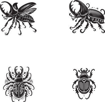 Web4 Set of Black Beetle Silhouettes Isolated on White Background"