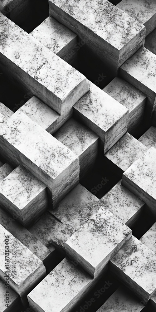 Aufkleber monochrome abstract image of textured concrete blocks arranged in a geometric pattern, creating a mo