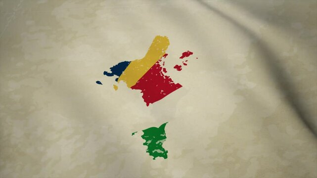 Wavy Map of SEYCHELLES with Flag in Body Isolated on Vintage Background